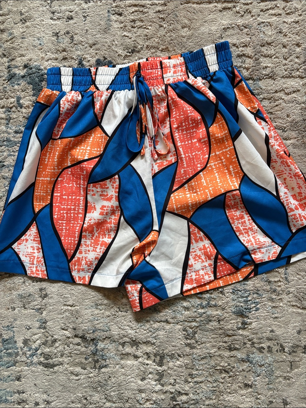 Women’s Orange Blue White Printed Elastic-Waist Shorts